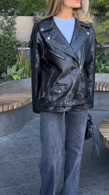 Black Snakeskin - Patterned Moto Jacket