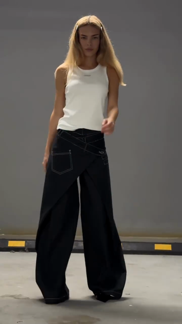 Black Wide - leg Pants with White Stitching Detail