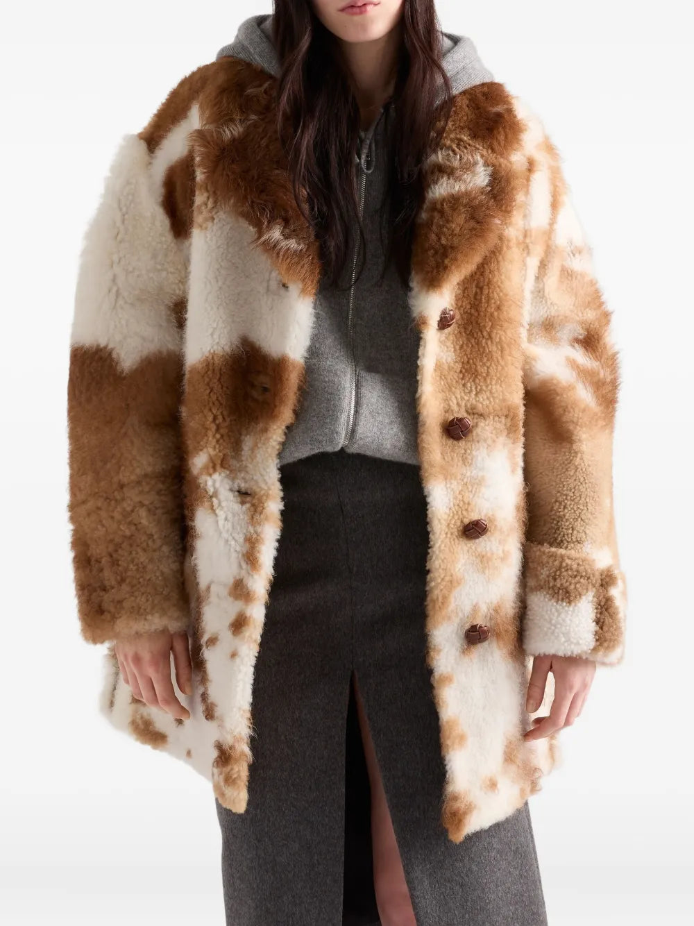 Brown and White Faux Fur Coat