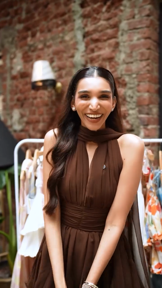 Brown Halter Neckline Mini Dress