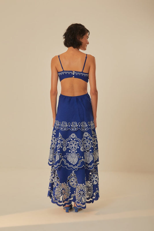 Blue Cut - Out Embroidered Maxi Dress