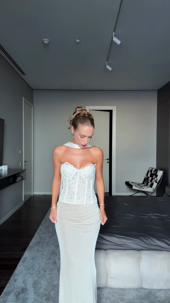 White Lace Corset  Maxi Skirt Set