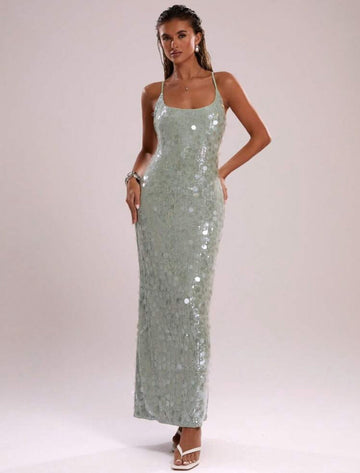 Mint Green Sequin Spaghetti Strap Maxi Dress
