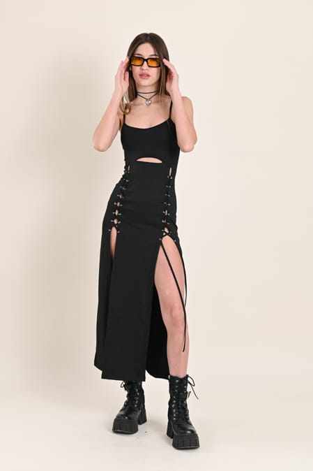 Cut Out Lace  Up Maxi Dress