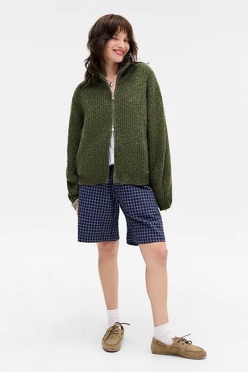 Funnel Neck Zip-Through Cardigan