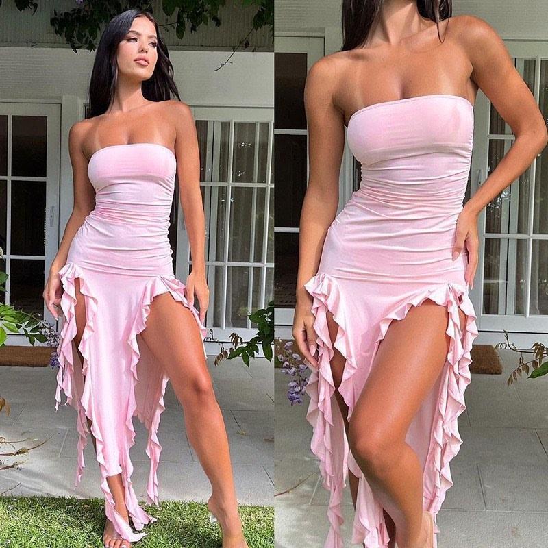 Off-the-shoulder ruffled maxi dress