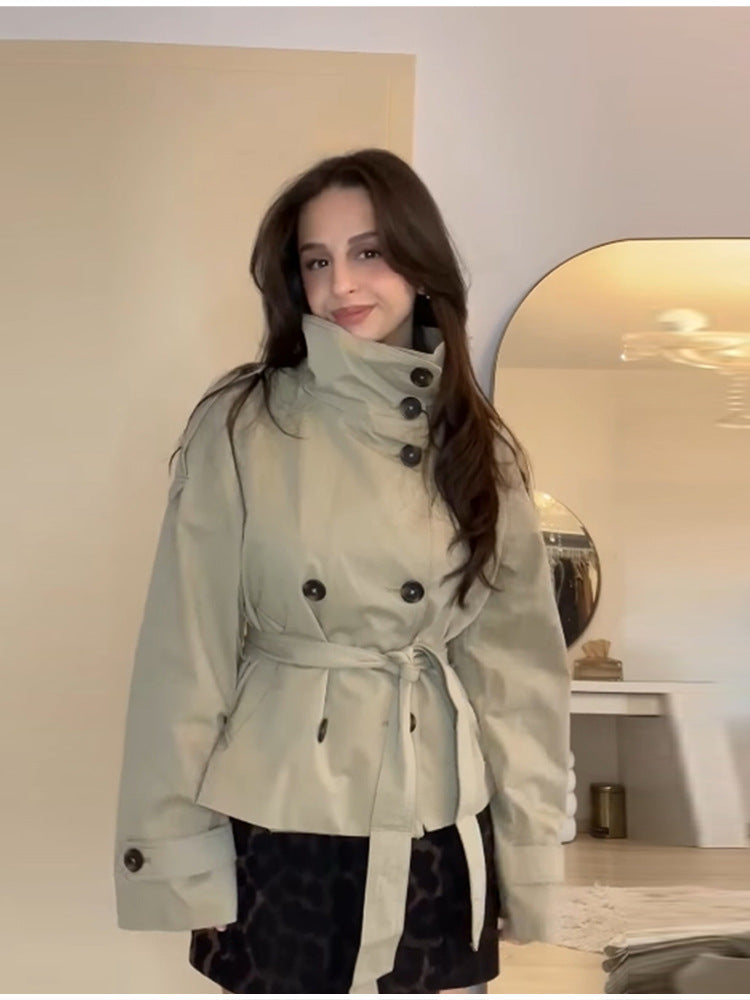 Light khaki lace-up trench coat