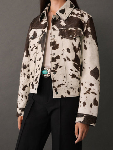 Lapel Irregular Pattern Denim  Jacket