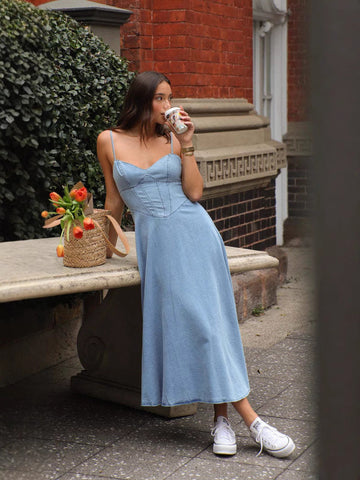 Sleeveless Suspender Slim Denim Dress