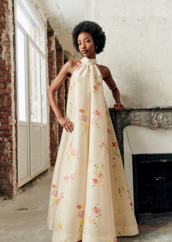 Floral - Printed Halter Neck Maxi Dress