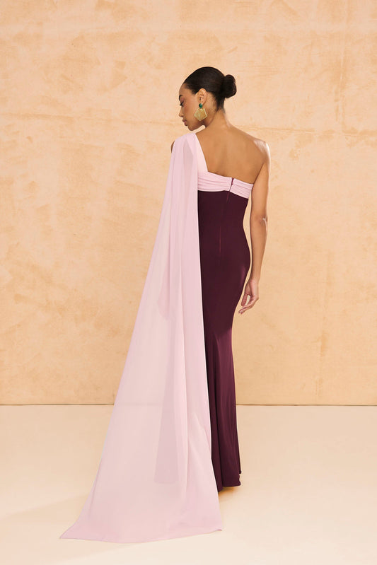 One-shoulder draped mermaid gown