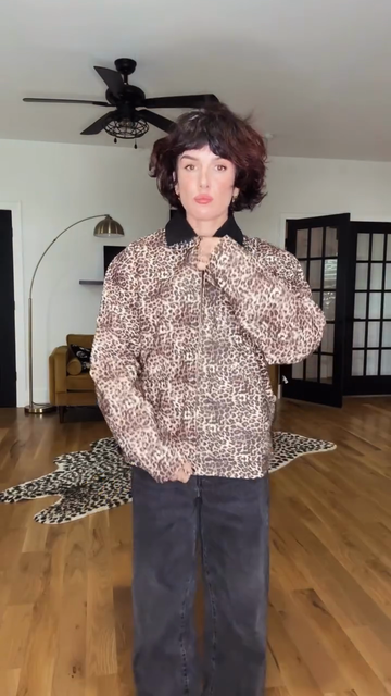 Leopard Print Contrast Lapel Zipper Jacket