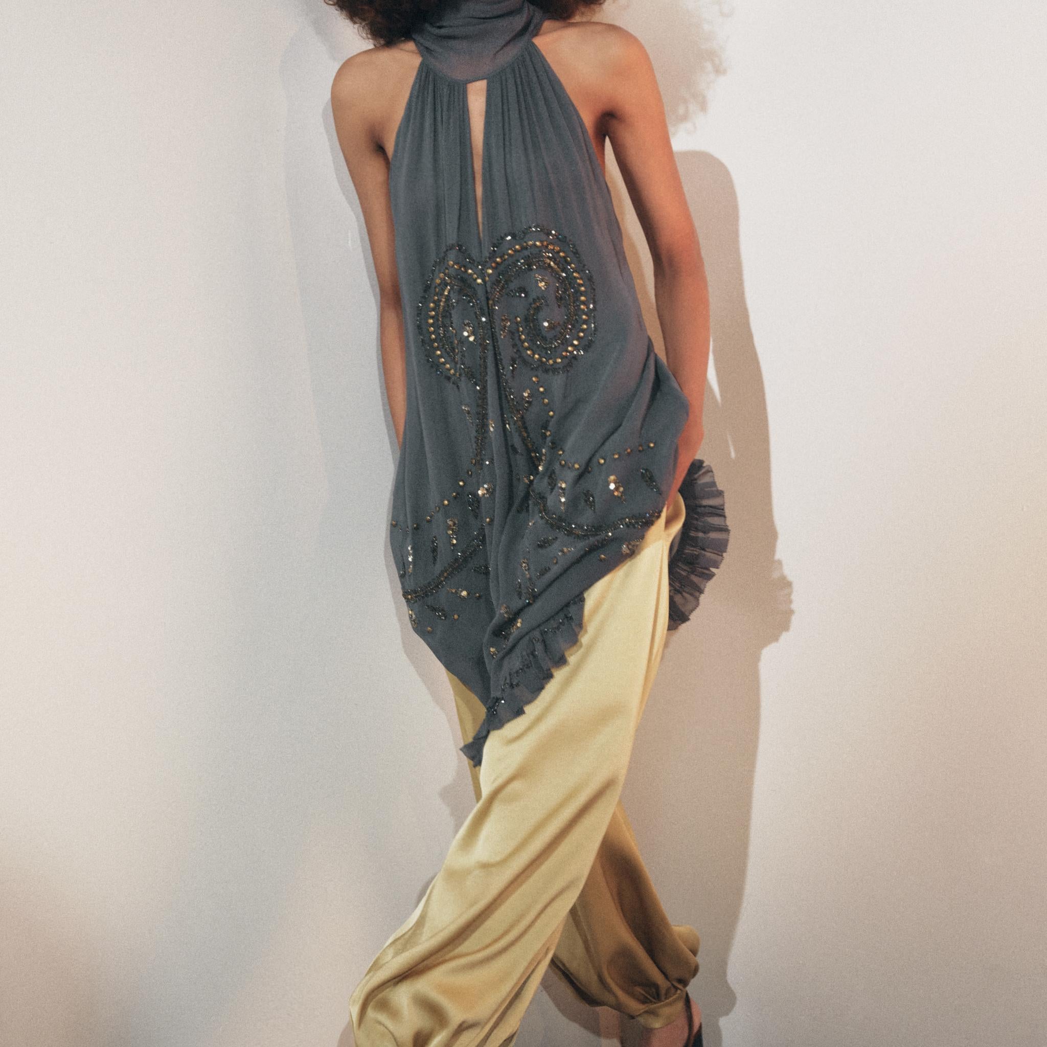 Grey Halter Neck Embellished Maxi Dress