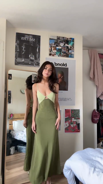 Two - Tone Green Cutout Maxi Dress