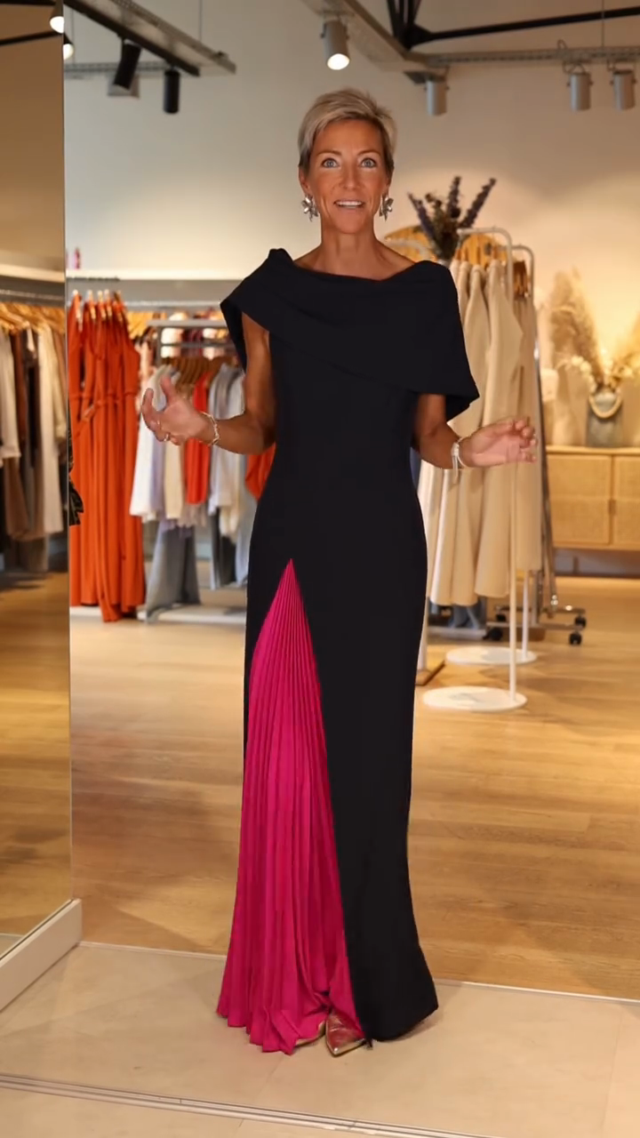 Pink Pleated Insert  Maxi Dress