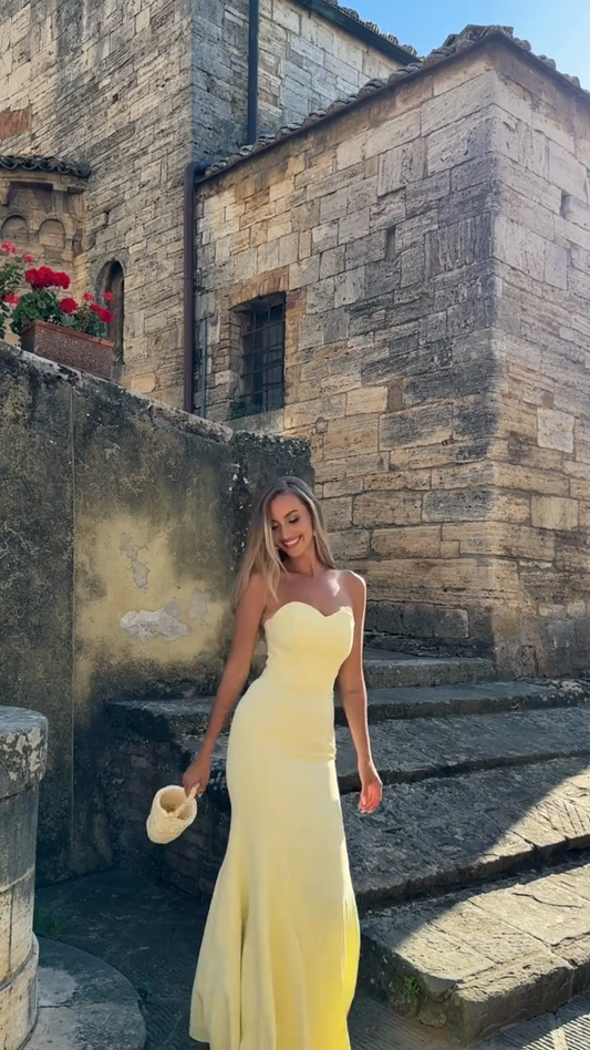 Yellow Strapless Mermaid Maxi Dress