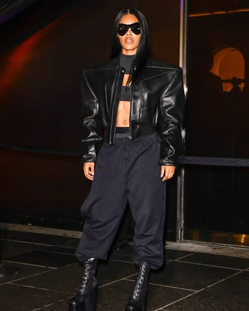 Oversized Shoulders Leather Jacket