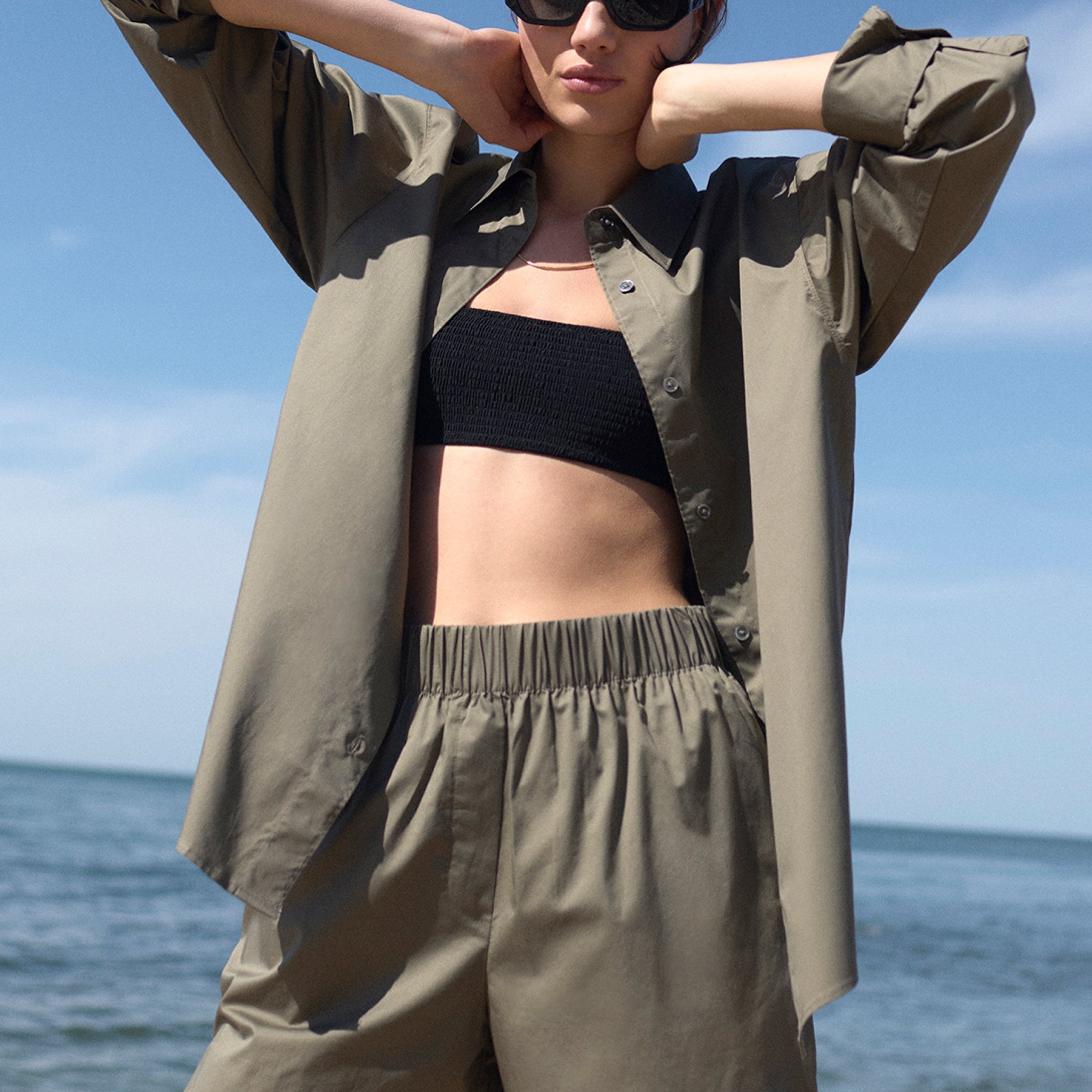 Olive Green Oversized Shirt & Shorts Co - ord Set