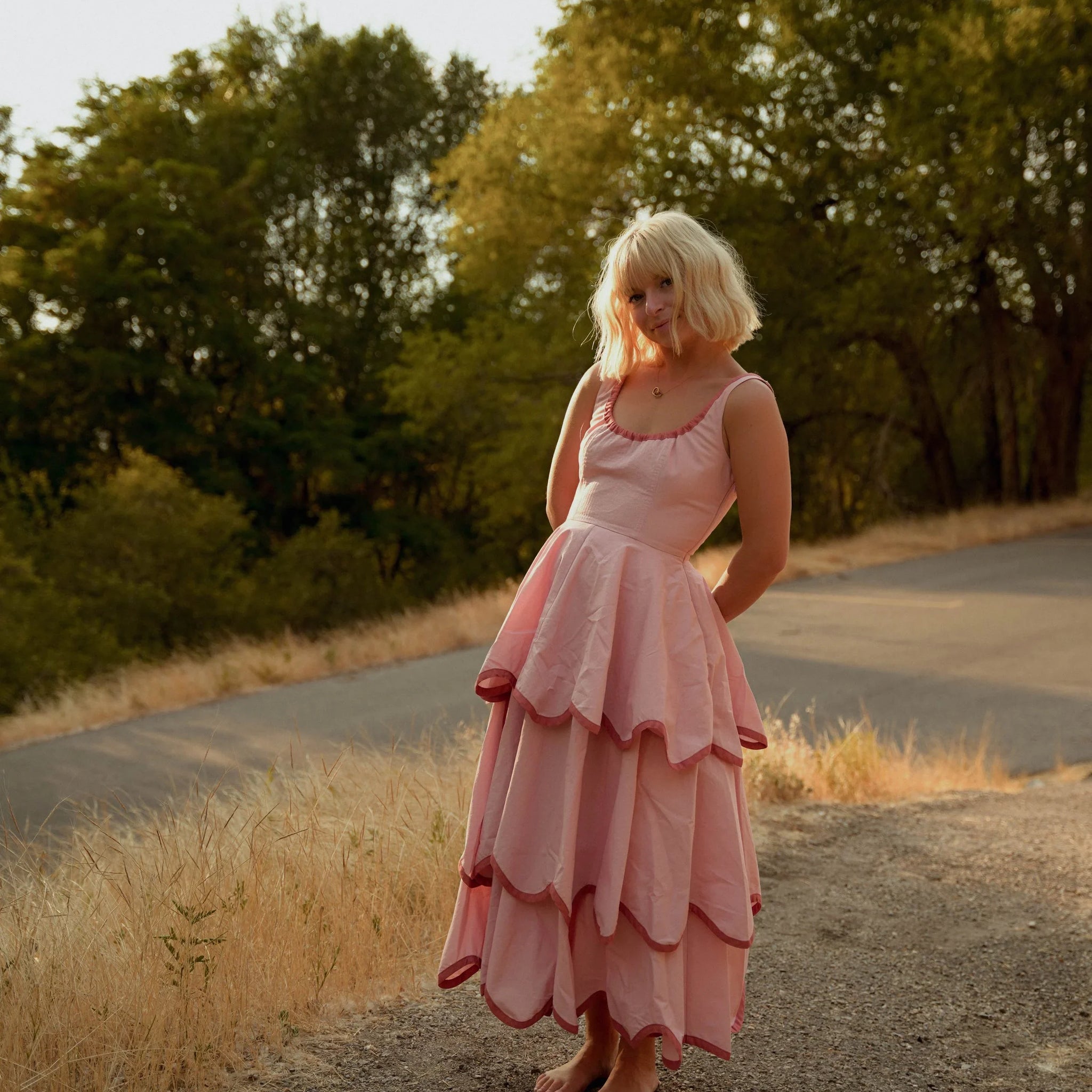 Pink Tiered Midi Dress