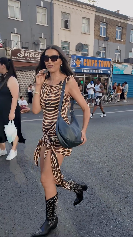 Leopard - Print Cowl - Neck Midi Dress